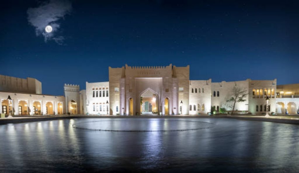 The cultural village Katara in Doha, Qatar, by night